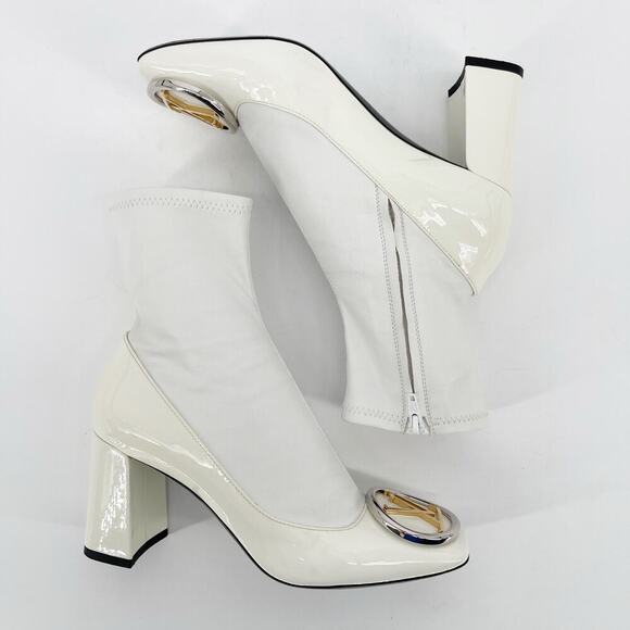 Louis Vuitton White Patent Leather Madeleine Ankle Sock Boot Logo size IT 37.5 - Picture 4 of 14